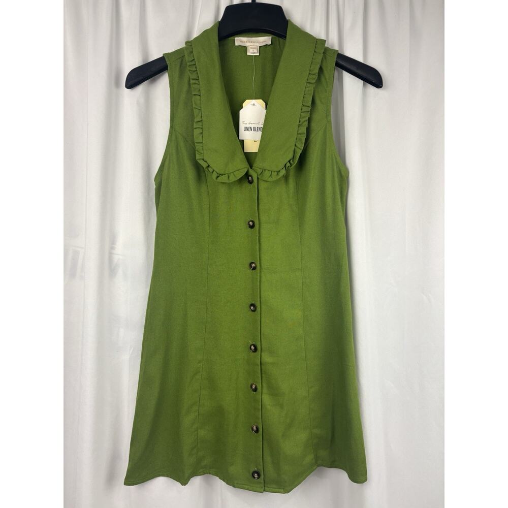 NWT Monteau Green Sleeveless Linen Blend Dress Size S Cottage Fairy Coquette